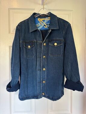 J. McLaughlin Denim Jacket w/ Scarf Print Lining - Size Large